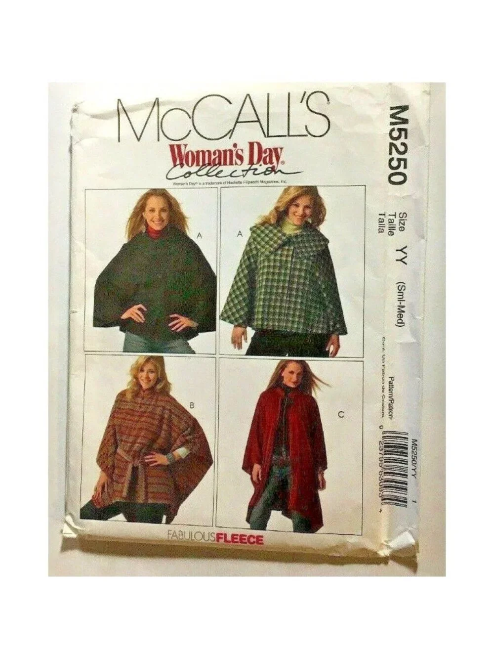Vintage Sewing Pattern McCalls M5250 Miss Capes Ponchos Sizes Sml-Med 8-14 Uncut